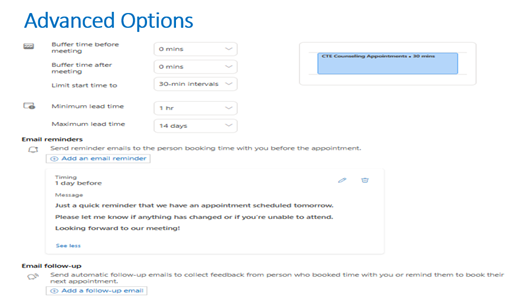 List of Advanced Options